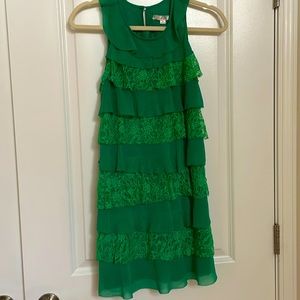Green ruffled mini dress